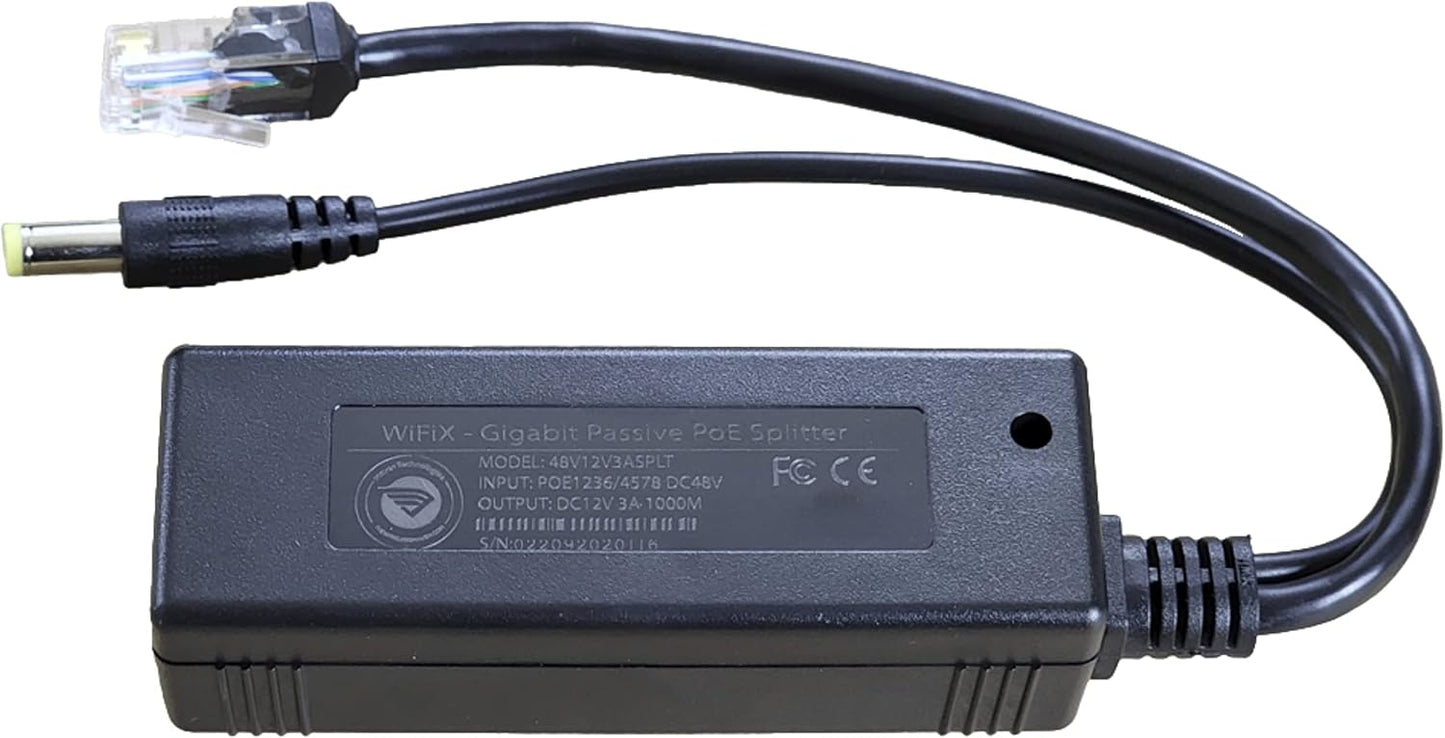 WiFiX 48V 12V 3A 10M/100M/1000M/2500M 2.1mm Active PoE Splitter | to | PoE+ - Support, Power Plug Tip for Outdoor
