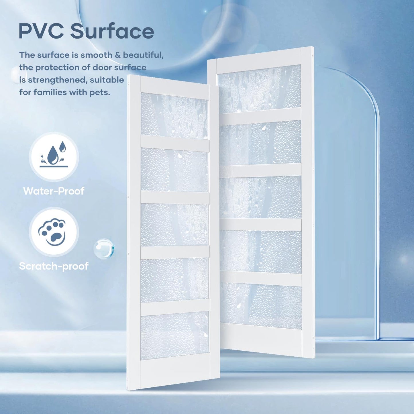 ROYMELO 40x84 Inch Glass Sliding Barn Door Slab and 7ft Hardware Kit Included, 5 Frosted Glass, LVL Wood Panel Covered with White Water-Proof Scratch-Proof PVC Surface, Simple DIY Assembly