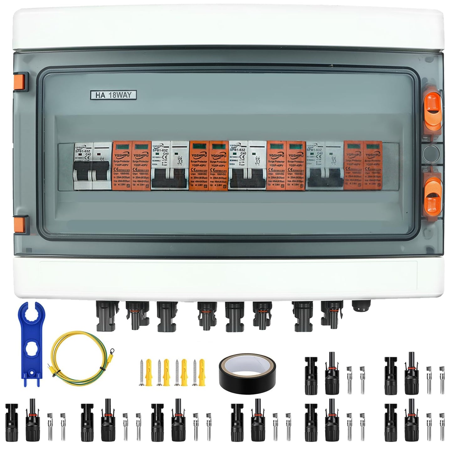 Solar Disconnect Switch, PV Combiner Box 4 String 1000V 40A Solar Surge Protector, IP65 Waterproof, Plug & Play Outdoor Solar Panel System