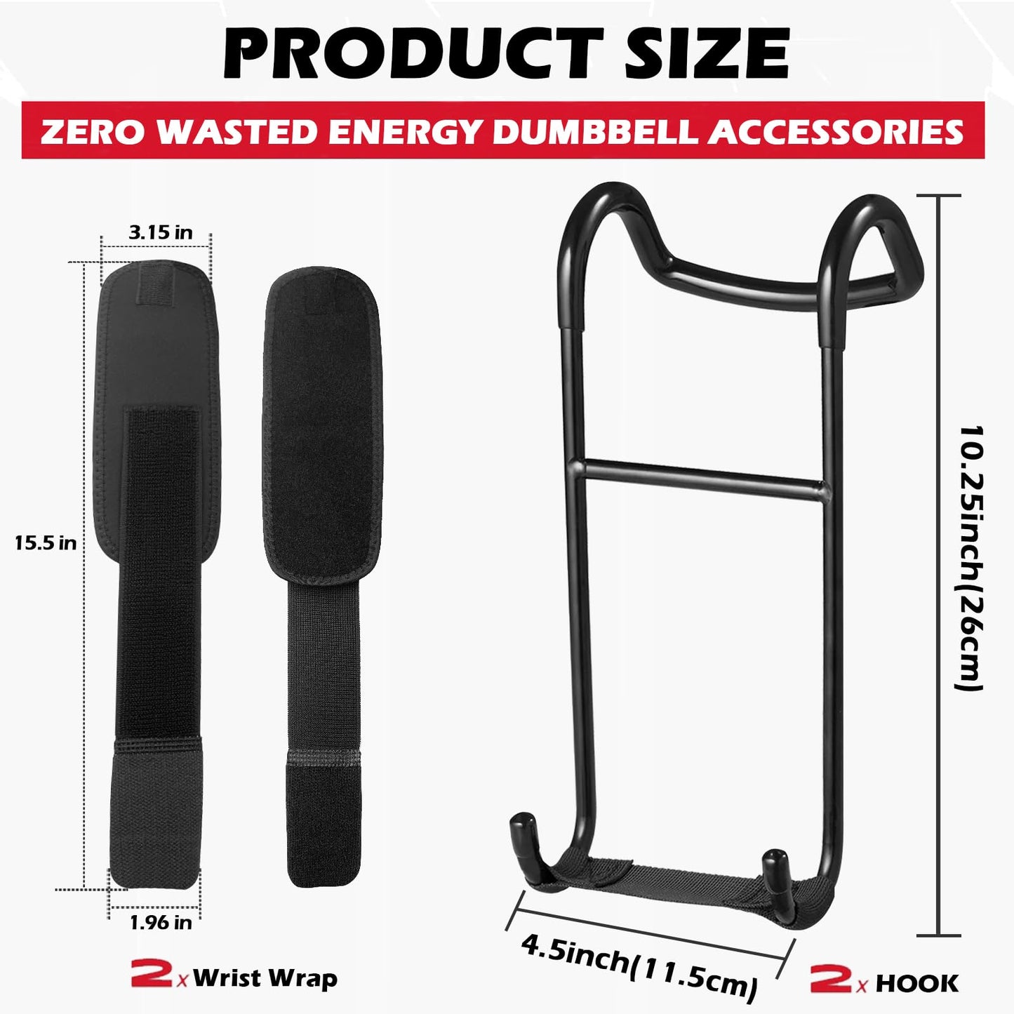 Upgraded 2-Pack Dumbbell Spotter Hooks, 250 lbs Load Capacity Heavy Duty Dumbbell Hooks for Bench Press, Chest & Shoulder Workouts with Wrist Straps