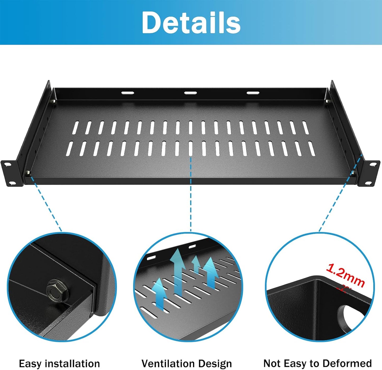 Fengone 1U 8" (203mm) 19" Server Rack Mount Shelf Network Rack Shelf Suitable for Network Equipment Racks and Cabinets