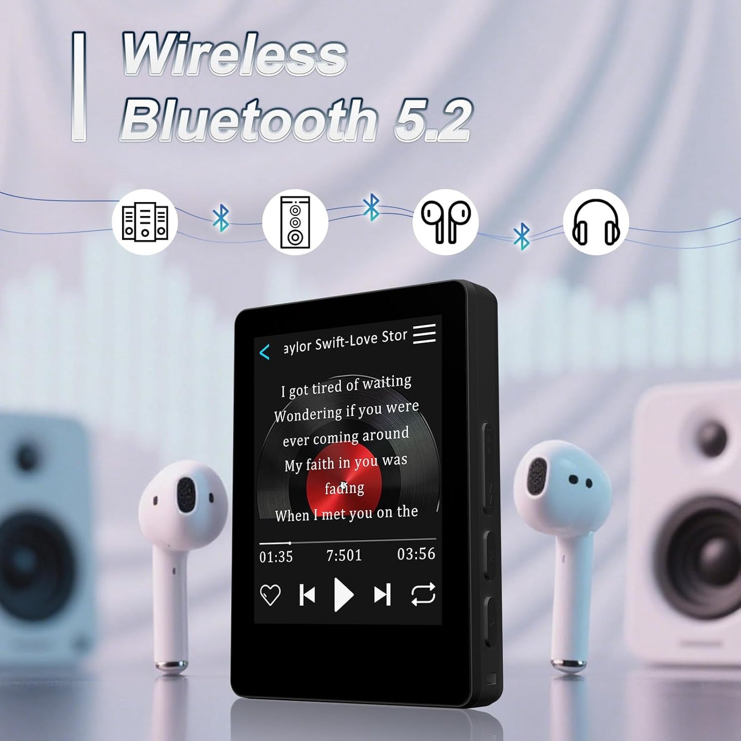 VANSING MP3 5.2 MP3 512GB(Black) Portable Player with Speaker, Mini Bluetooth Player with Headphone Jack,Independent