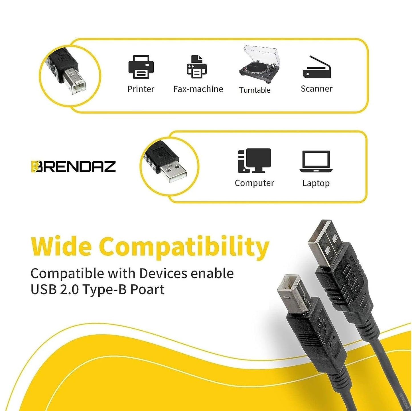 (10-Pack) (3-Feet) USB A to B Printer Cable, High Speed Transfer Scanner Printer Cord Compatible for HP Canon Dell