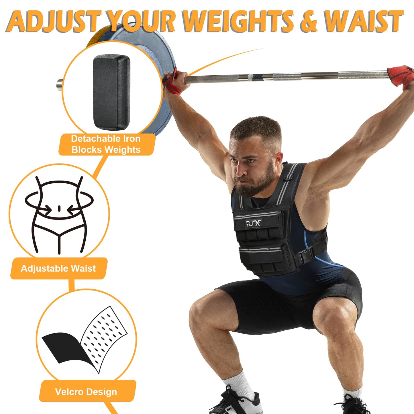 FUFF Adjustable Weighted Vest Men,40 LB Weight Vest for Strength Trainin, Workout Vest Woman with Removable Iron Weights for Walking, Rucking, Running, Exercise