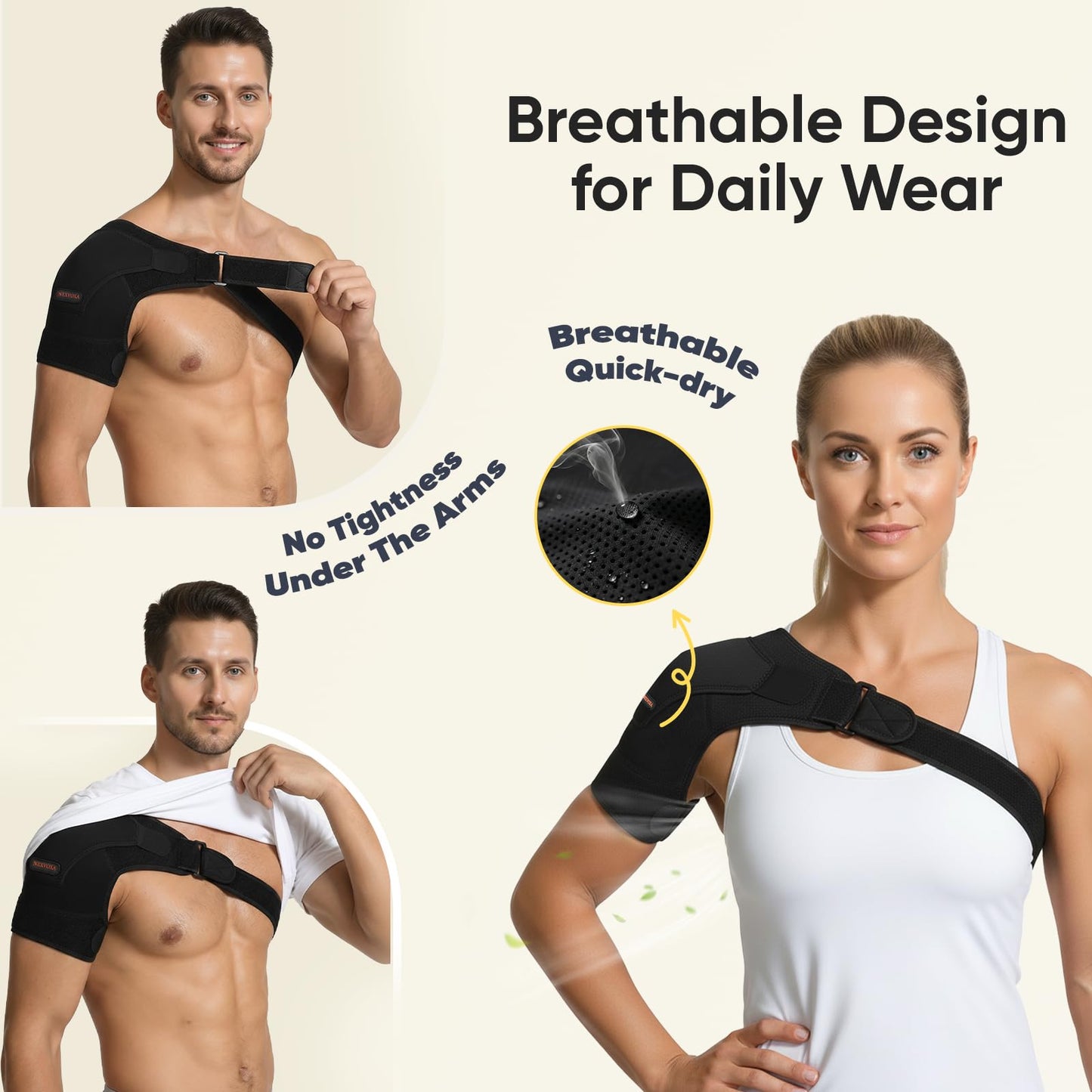 NEXVOXA 1 PC Shoulder Brace for Men and Women for Pain Relief - Shoulder Support & Compression Sleeve for Torn Rotator Cuff, AC Joint, Dislocation - Adjustable Design (Black, Size L)
