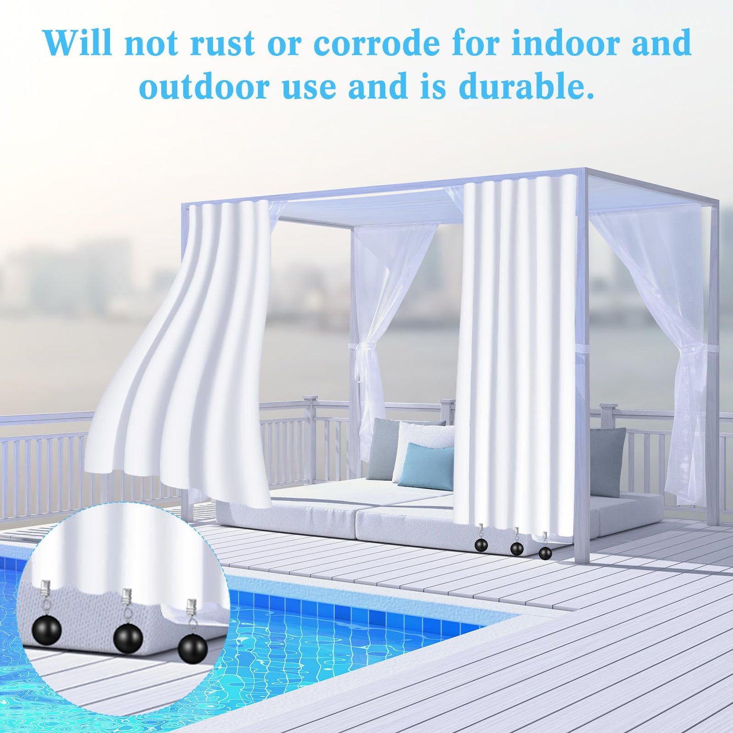 Cinnvoice 4 Pack Heavy Duty Curtain Weights Heavy Tablecloth Weights Ball with Metal Clip for Outdoor Tables Shower Curtain Flag (Black)