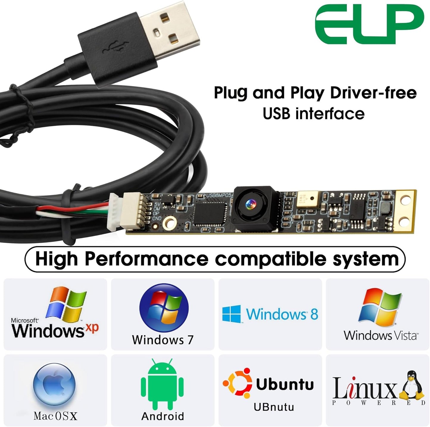 ELP 8mp 4K 2448P (64 USB Camera Module with Microphone PC Camera for Computer Lightburn Camera for Laser Engraver Mini