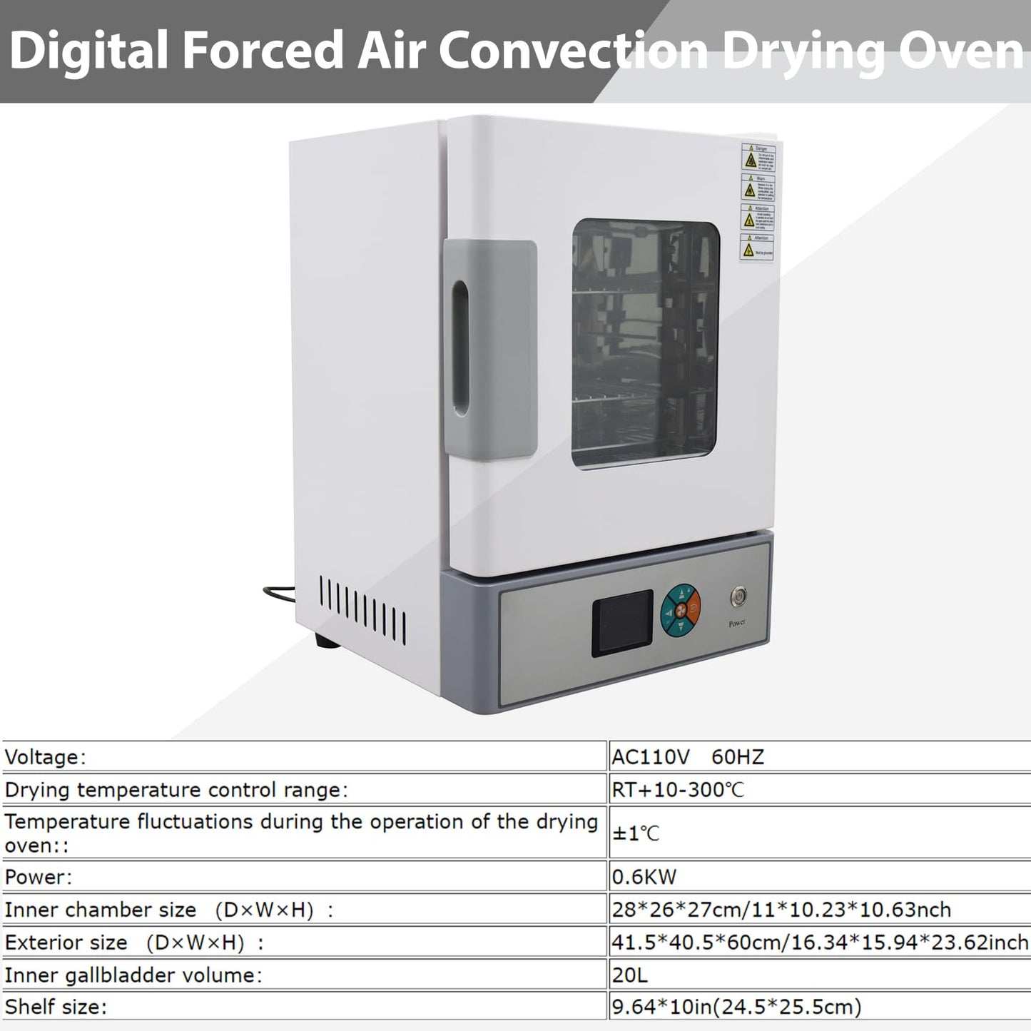 THUXEON 110V Digital Forced Air Convection Drying Oven, Intelligent Temperature Control, Three-Speed Control Fan, 0.6KW Power Electric Blast Drying Oven for Industrial/Research Institutes