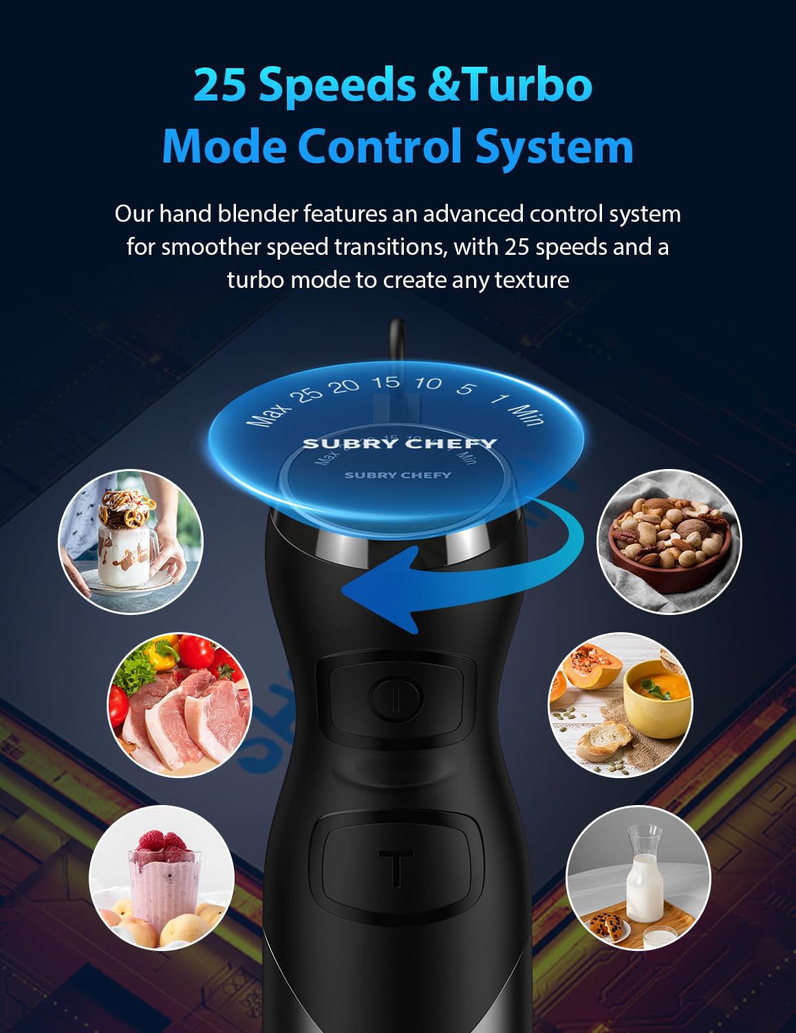 2025 New 1000W Immersion Blender Handheld – 25-Speed, Stainless Steel, Hand Blender, Corded Hand Mixer with Heavy-Duty Copper Brushless Motor & Gift Box (Slive)