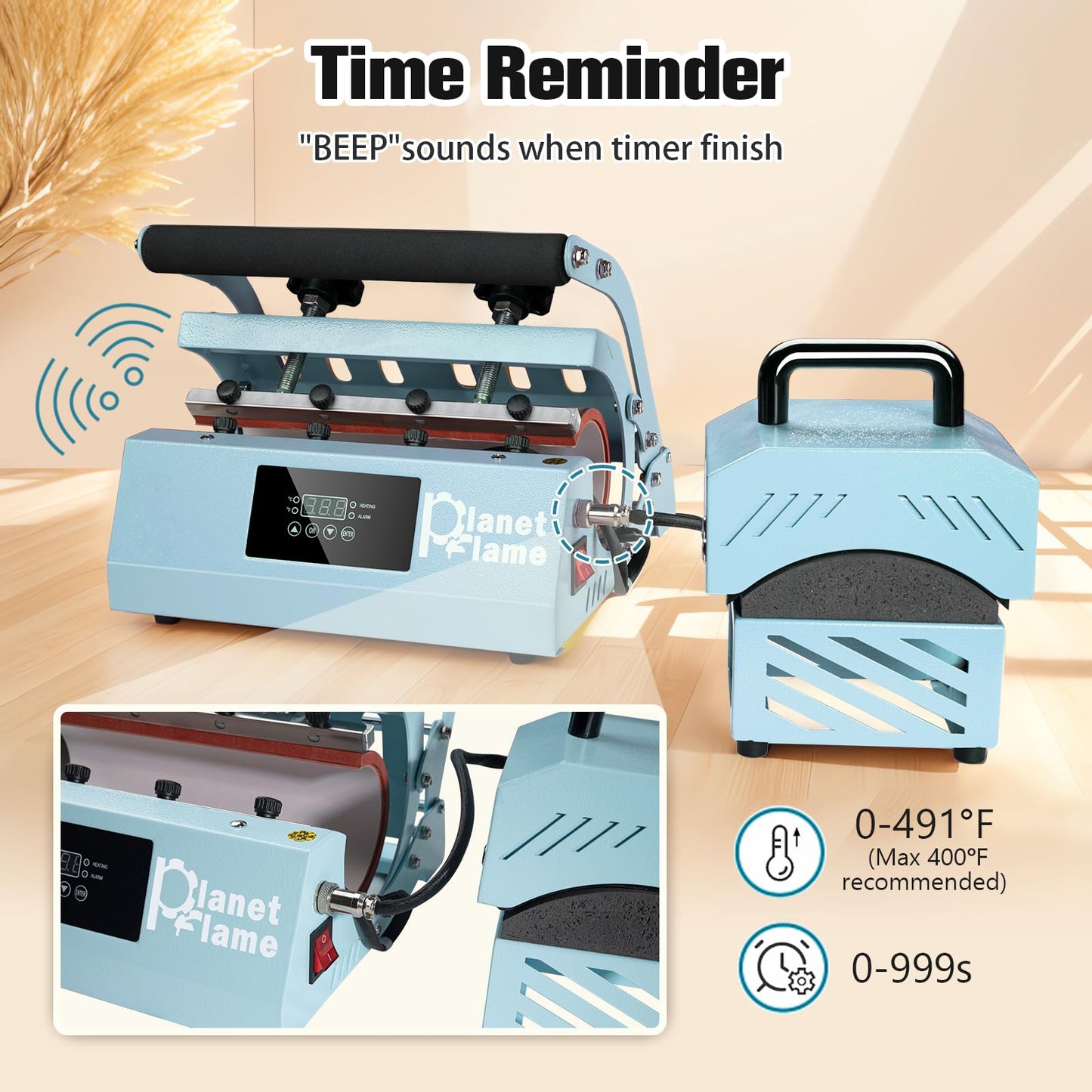 PlanetFlame Tumbler and Hat Heat Press Machine, 2-in-1 Combo Machine for Cup and Cap with Gloves and High Temp Heat Resistant Tape for 11oz-30oz Sublimation Tumbler and All Caps, Blue