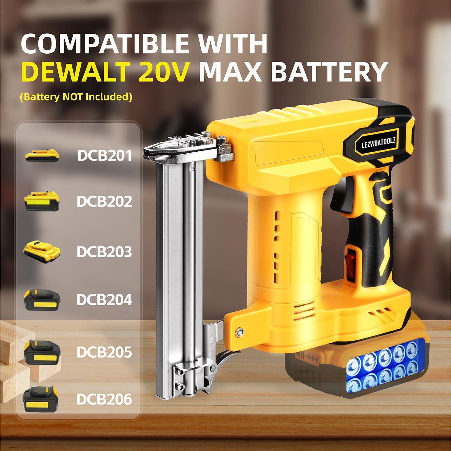 Lezwuatoolz 18GA Cordless Brad Nailer Compatible with Dewalt 20V MAX Battery, 5/8 to 1-1/4 Inch, 2 in 1 Brushless 18 Gauge Cordless Nail Gun with 2000pcs Nails/Staples for Wood Carpentry(Tools Only)
