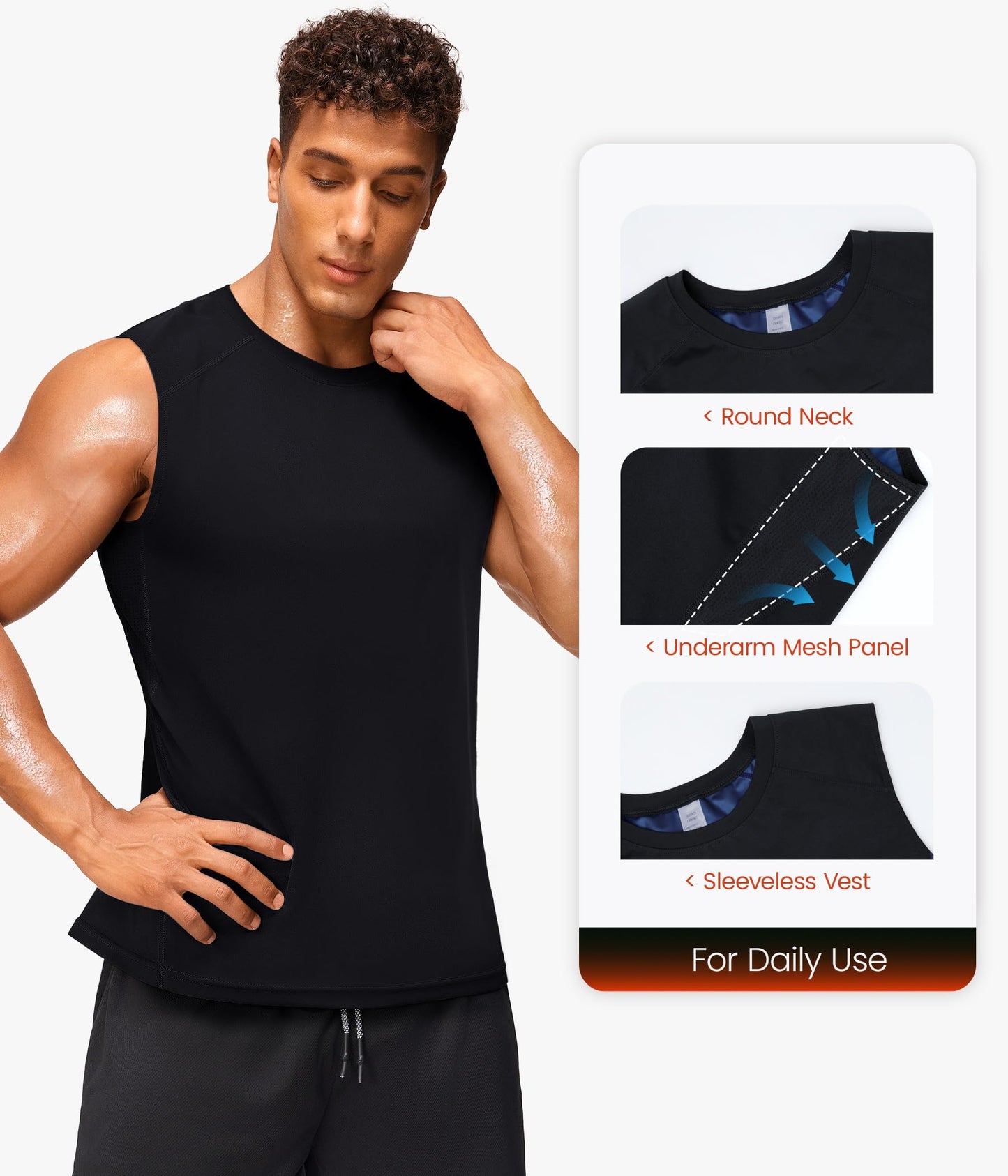 Junlan Sauna Shirt for Men - Waist Trainer Sweat Vest Gym Top for Gym Workout(Black,Large)