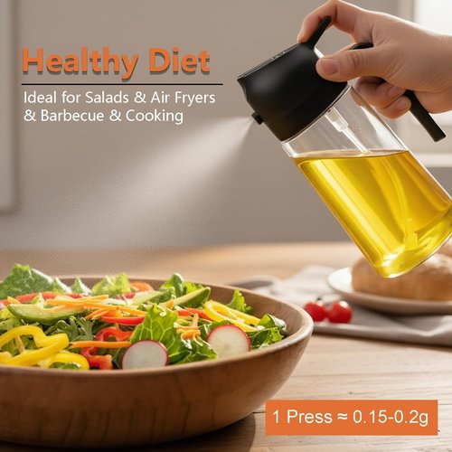 Aovdy Glass Olive Oil Sprayer - 2-in-1 Dispenser Bottle for Cooking & BBQ | 16oz Black