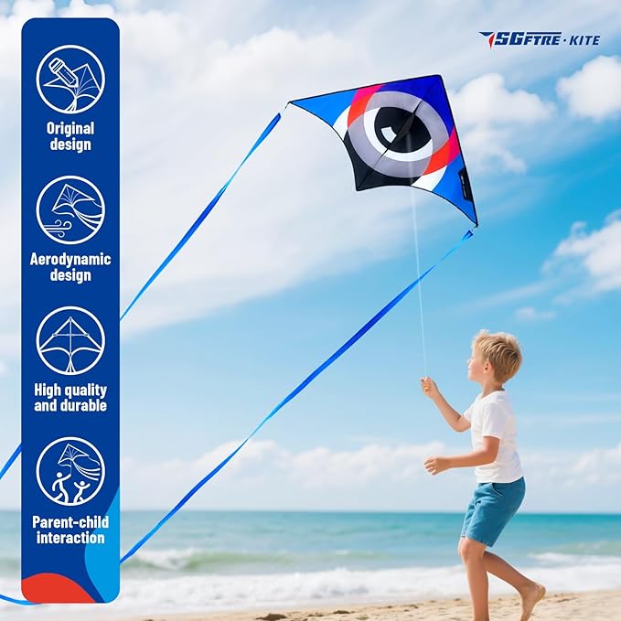 Delta Kites for Kids & Adults，Extremely Easy to Fly，Single Line Beach & Park Kite for Family Outdoor Games & Activities (Eye of The Sky)