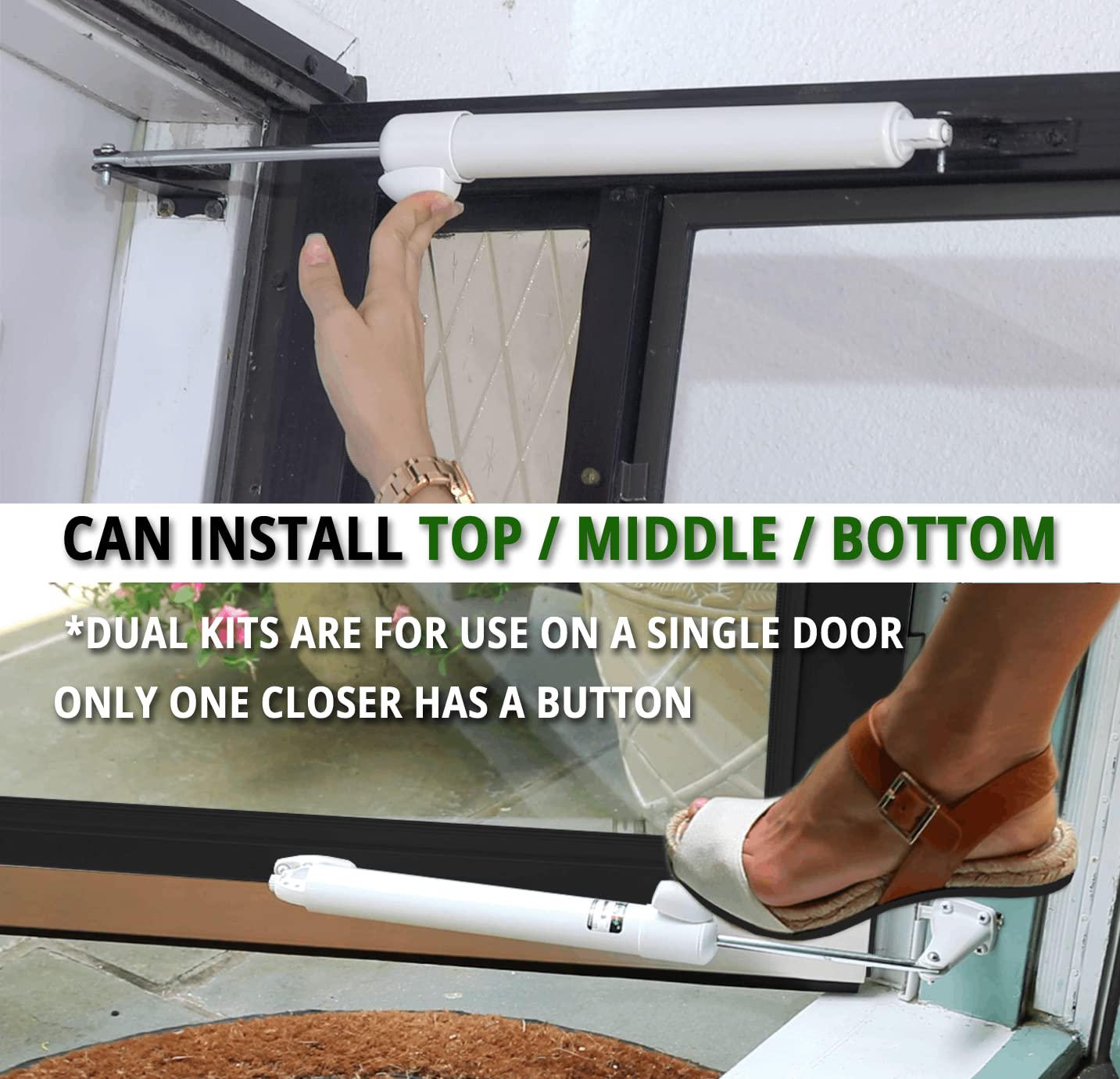 GREENSTAR Touch 'n Hold Smooth - Dual Door Closer System - Heavy Duty - for (Medium and Heavy Weight) Storm, Screen, & Security Doors - New Doors or Replacement for Previous Units (White)