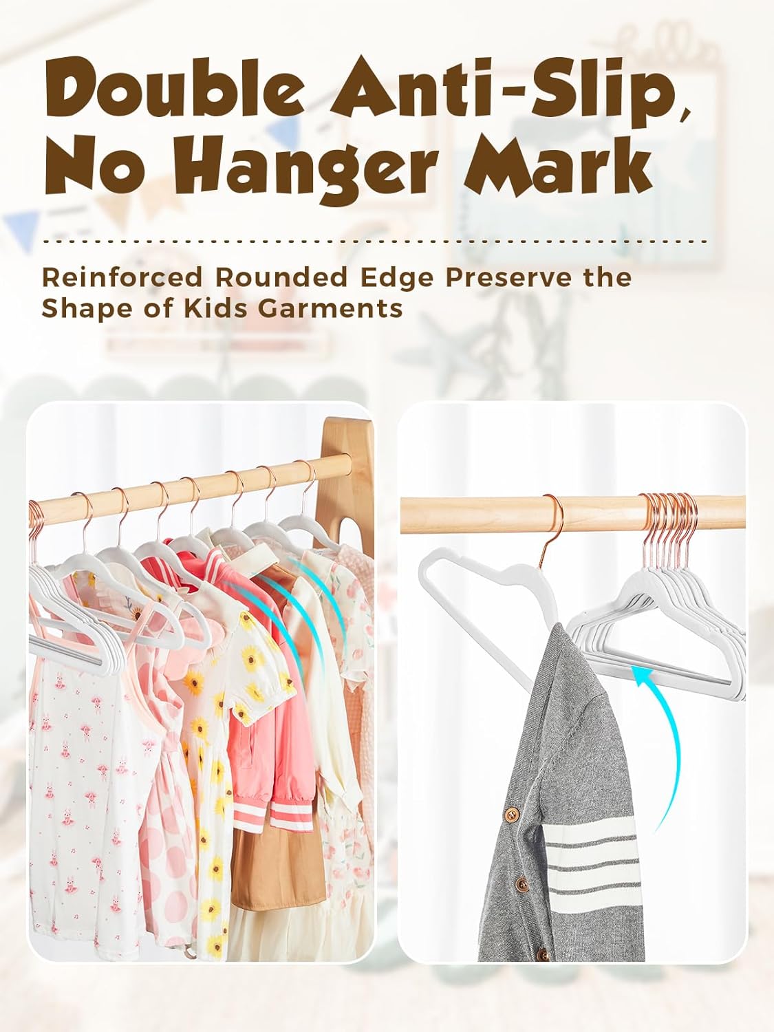 Smartor Kids Velvet Hangers - 50 Pack Premium Non-Slip Felt Hangers for Toddler Clothes | 14 Inch, White with Rose Gold Hook