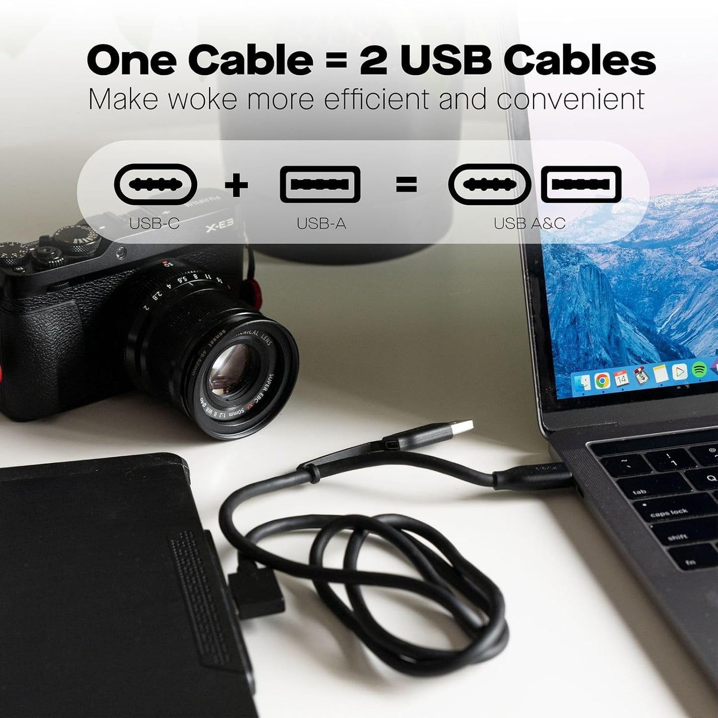 2-in-1 3A/5.0 (3ft, MP Mobile Pixels Cable, Laptop Monitor Cable, Right Angle USB A/C Cables, Gbps Durable, Flexible