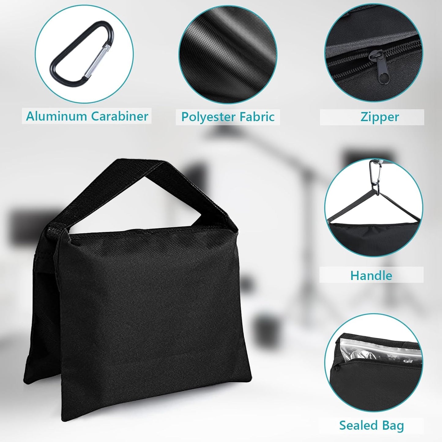 4 Packs ABCCANOPY Photography Sandbag for Video Stand, Heavy Duty Weight Bags for Light Tripod, Camping Chair, (Black)