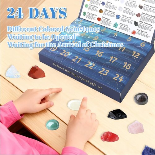 DUQGUHO Crystal Advent Calendar 2025 - 24-Day Countdown with Gemstones for Yoga & Meditation