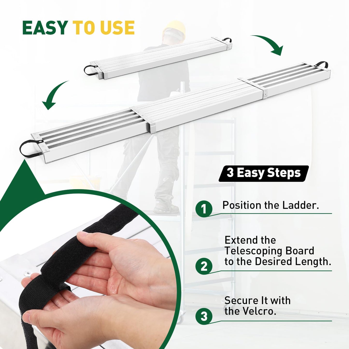 Aluminum Telescoping Plank, 6-9Ft Aluminum Work Platform, 440Lbs Capacity, 12.5 Inch Width, Scaffold Plank w/Skid-Proof Surface