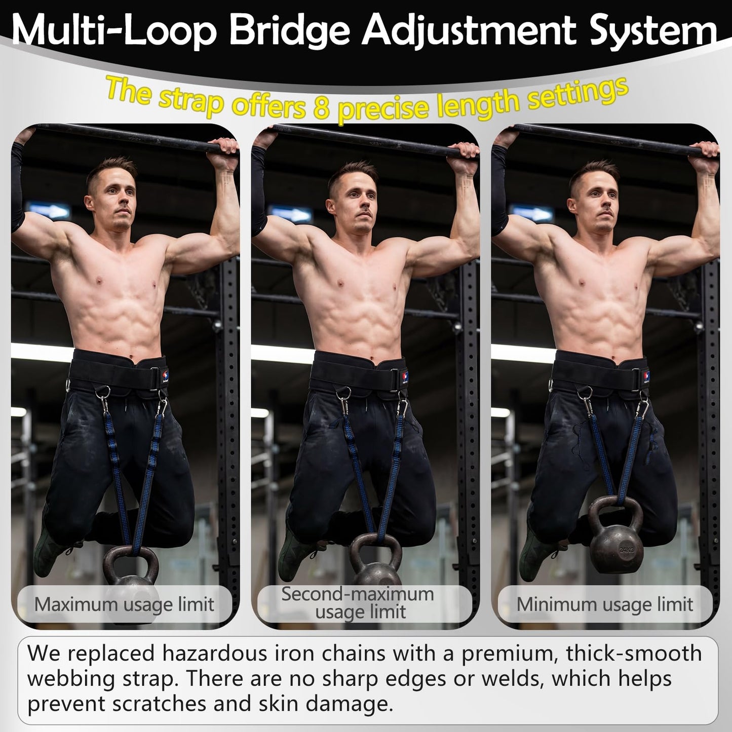 5 D-Rings Weightlifting Belt & Dip Belt with Adjustable 8- Loop Nylon Strap, Weighted Gym Belts for Pull Up, Dips,Squat, Powerlifting & Deadlift, Weight Lifting Belt with Structured Back Support