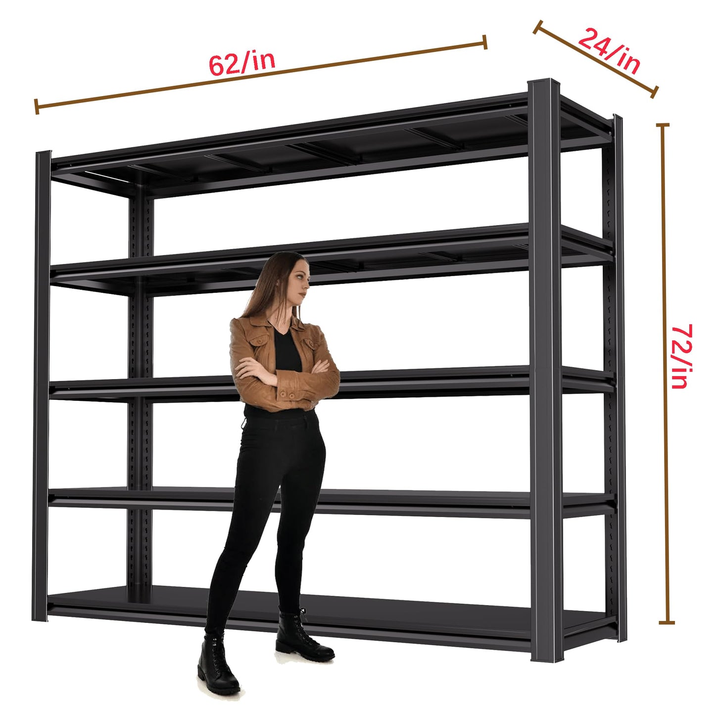 72"H Garage Shelving Heavy Duty Storage Shelves 3500 LBS Adjustable Metal Shelving Uints and Storage for Garage,Warehouse,School,Commercial,Business,62 "W x 24 "D x 72 "H (5T 72*62*24)