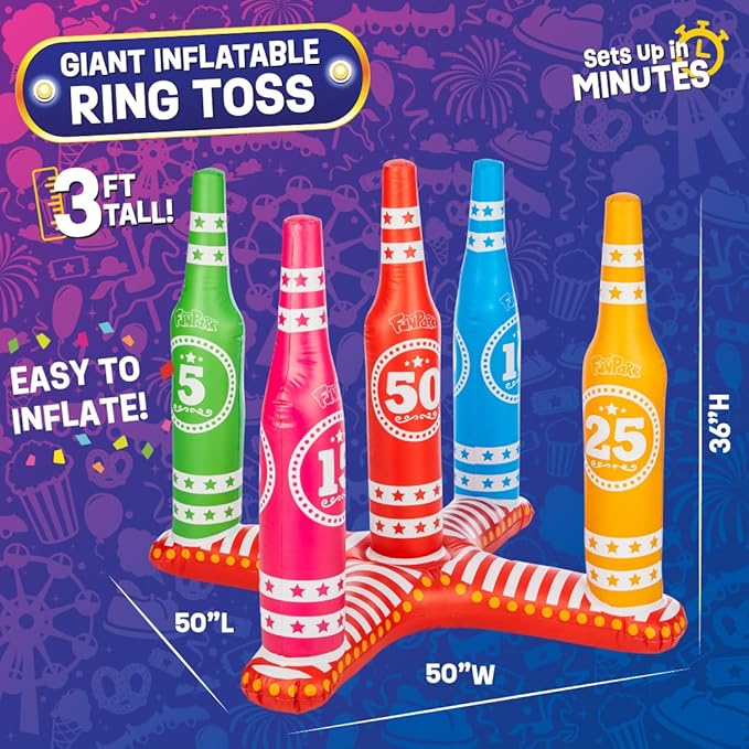 Flybar FunPark Ring Toss Game for Kids and Family, 3 Feet Tall, Includes 5 Colorful Rings, Inflatable Giant Outdoor Games for Adults and Family