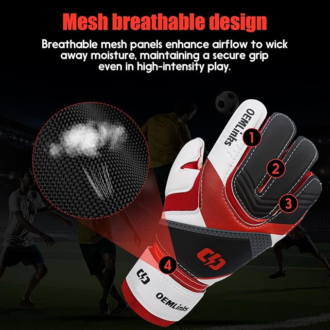Youth&Adult Goalie Goalkeeper Gloves with Finger Protection Breathable Soccer Gloves with Strong Grips，6 Colors，Sizes 7-10