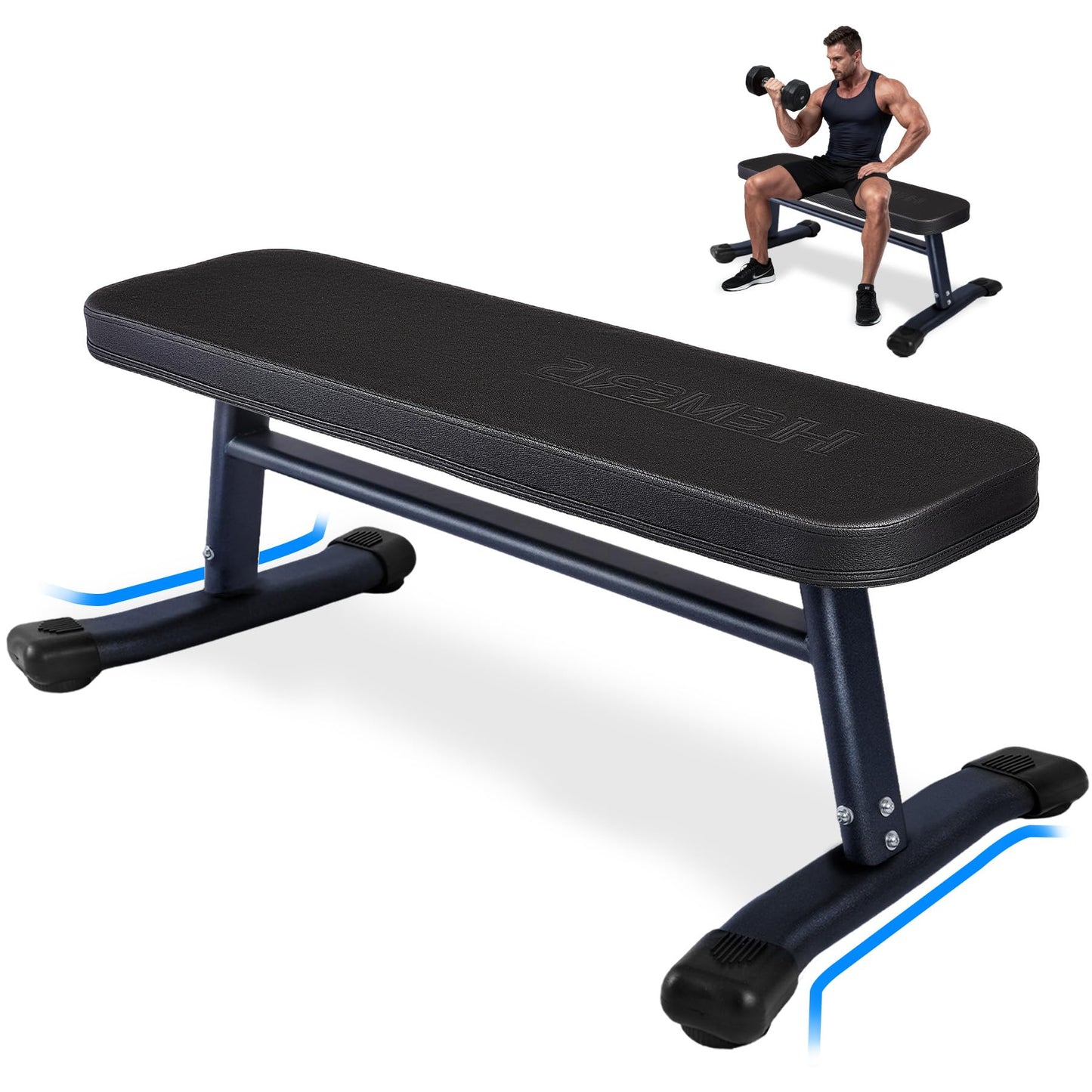 HEMERIS Flat Weight Bench 43 Inch, 2.4 Inch Thick Pad Workout Bench 660 LBS Bench Press Exercise Equipment for Home Gym Strength Weight Training(Black)