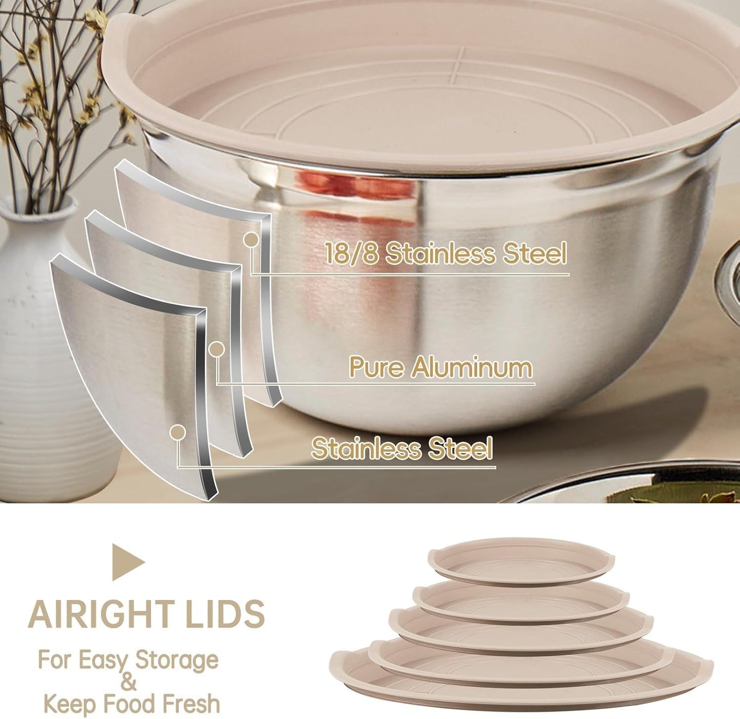 WEPSEN Mixing Bowls Set - 25PCS Stainless Steel Nesting Bowls with Lids | 7QT to 1.5QT for Cooking & Serving
