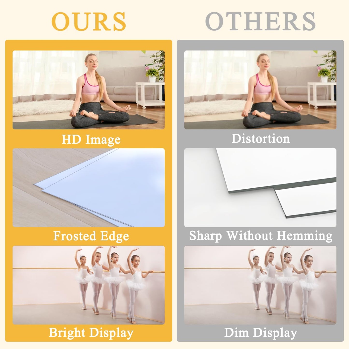 NEUWEABY Home Gym Mirror, 57''X24''-2PCS Large Yoga Mirror, Frameless Full Length Mirrors for Fitness, Tempered Glass, Wall Mounted for Dance Studio, Garage