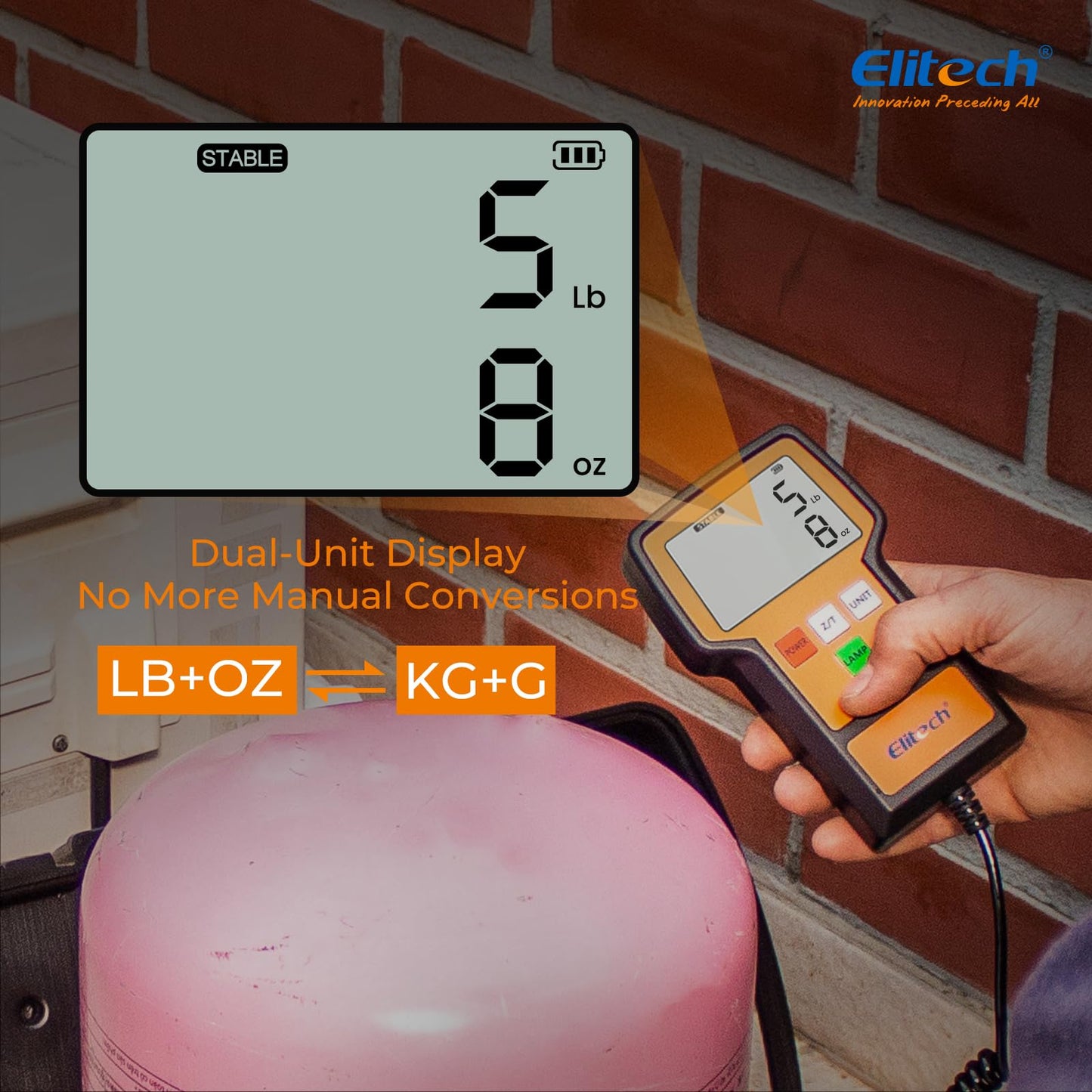 Elitech Refrigerant Scale 110 Lbs – High Precision HVAC Freon Scale with LB+OZ Dual-Unit Display, Electronic Charging Weight Scale with Carry Case, LMC-100F+