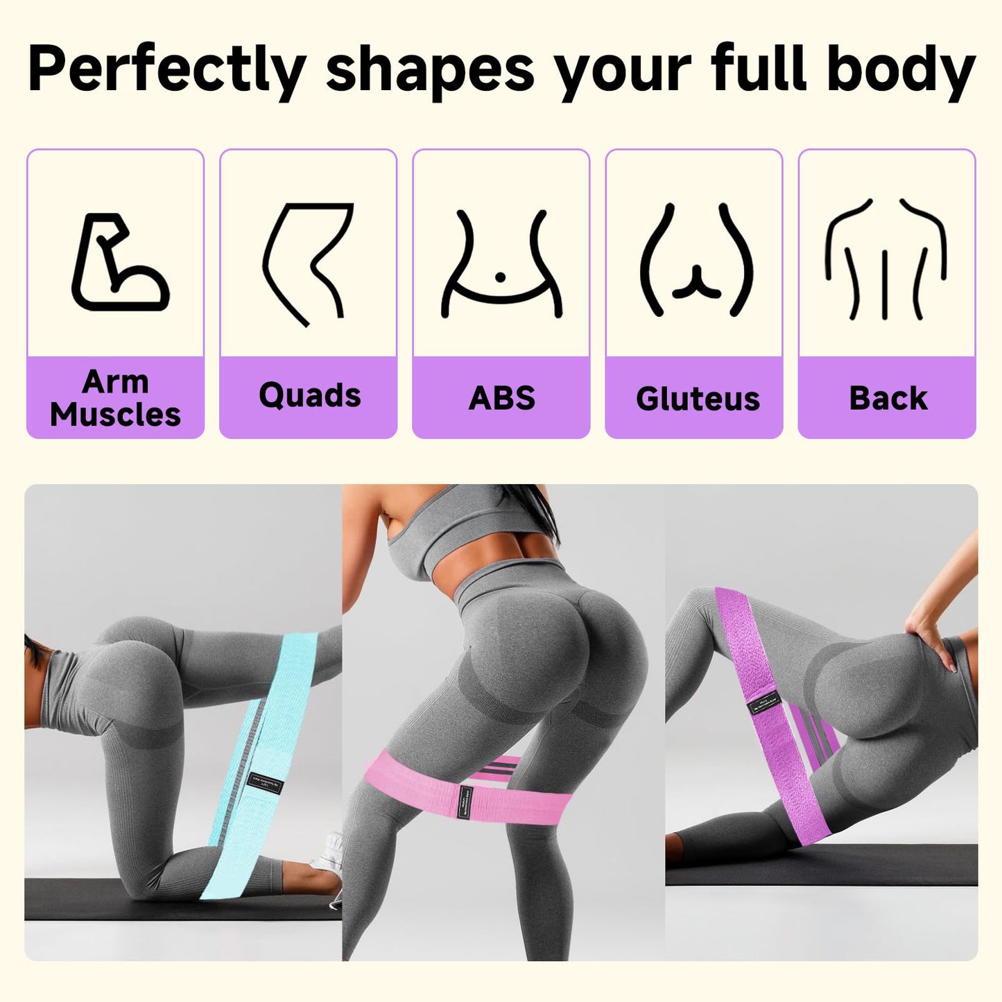 Resistance Bands for Working Out, 3 Set of Exercise Bands Workout Bands Set for Women Men, Hip Legs Booty Bands for Home Fitness, Gym, Yoga, Pilates