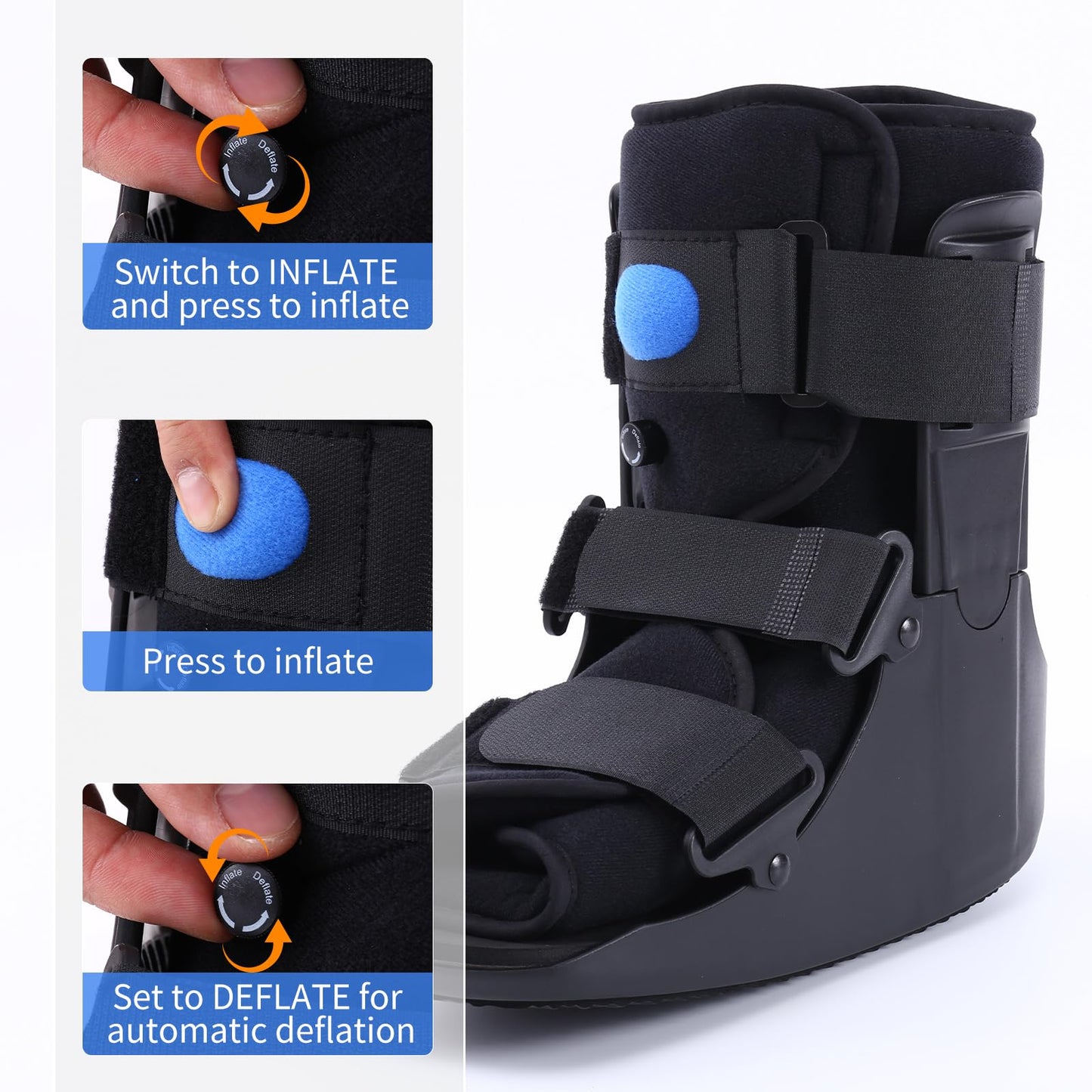 Veanvoky Inflatable Walking Boot, Air Cam Walker Fracture Boot Orthopaedic boot for Sprained Ankle, Short Air Walker Brace for Broken Foot Achilles Tendon Injury Black (Medium)