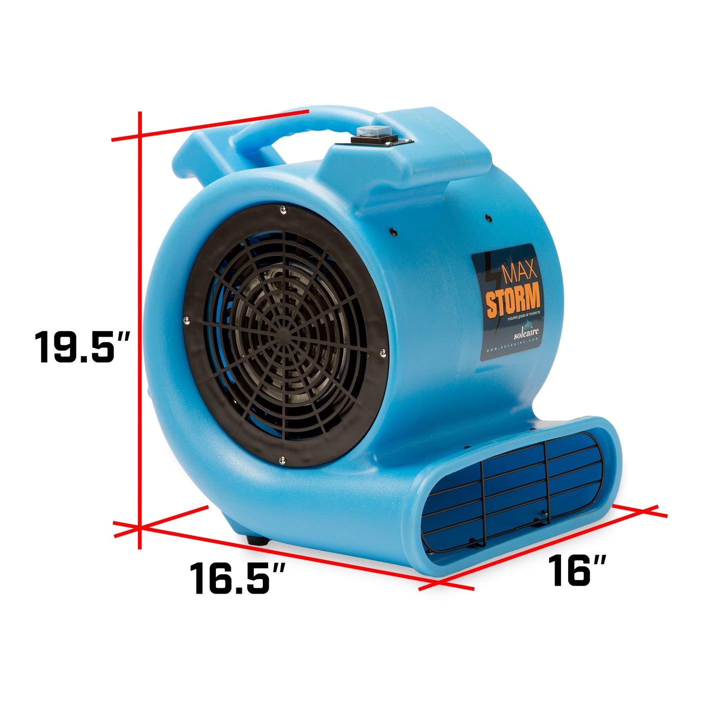 Soleaire Max Storm 1/2 HP Durable Lightweight Air Mover Carpet Dryer Blower Floor Fan for Pro Janitorial Cleaner, Blue, 1 Pack