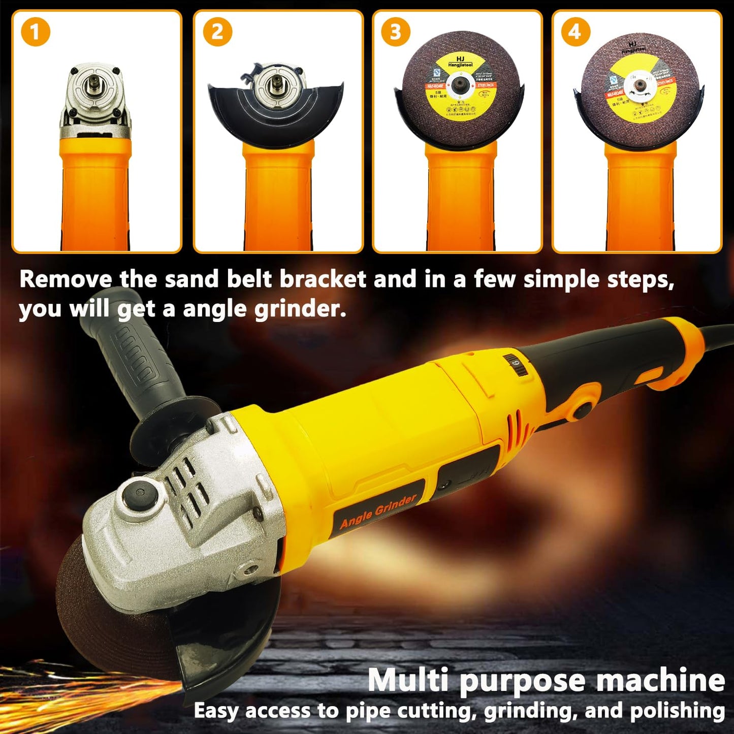 Hangjiatool Pipe Tube Polisher Sander,1280W High-power Industrial Grade Pipe Belt Sander with 6 Variable Speeds,Professional Polishing Tools for Grinding, Polishing,and Rust Removal.