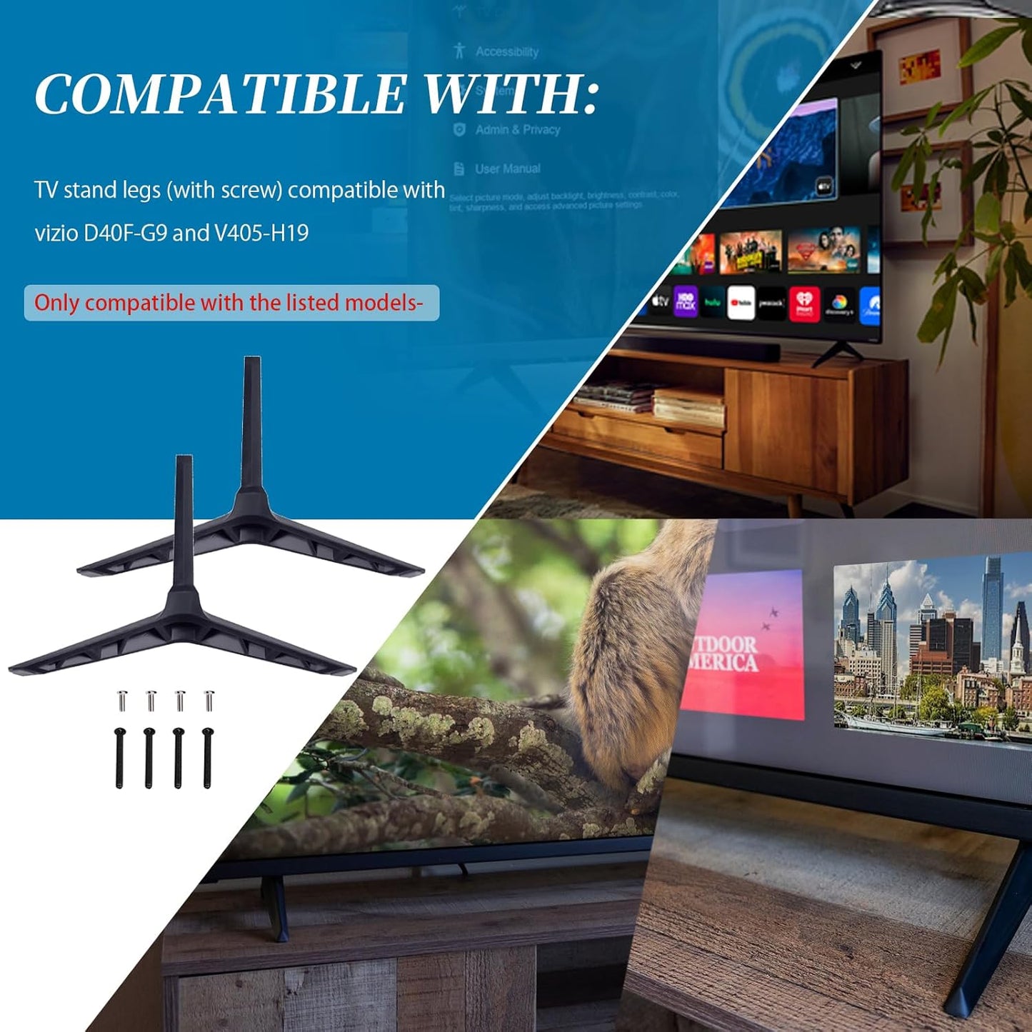XYgdhqpt D40F-G9 V405-H19, TV Stand Legs (with Screw) Compatible with V-izio and Only Compatible with the Listed Models