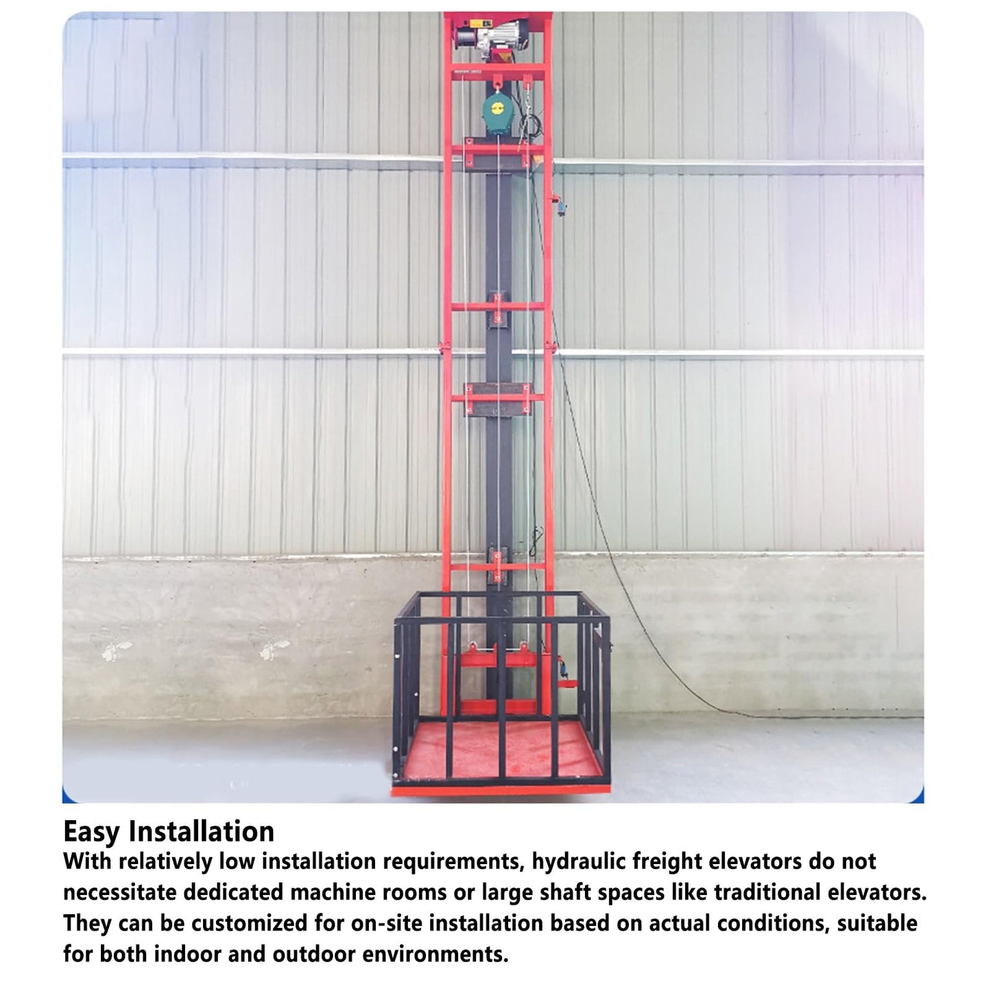 1-Ton/2200-Pound Capacity Electric Lift Table, Wall-Mounted Freight Elevator for Factory, Warehouse, and Home Use, 9.8-Foot Lift Height Hydraulic Lift Track Crane(9.8FT Lifting Height)