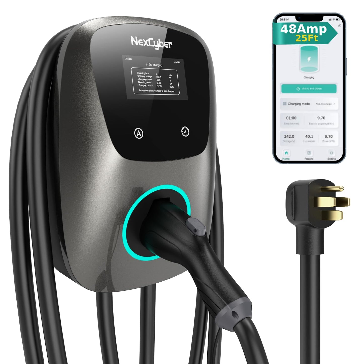 NexCyber Level 2 EV Charger(WiFi APP/Plug-Play), 48A Nema 14-50p, 25ft Cable ETL Certified, Home Level 2 EVSE Car Charger w/ J1772 Connector, Electric Vehicle Charging Stations (46)