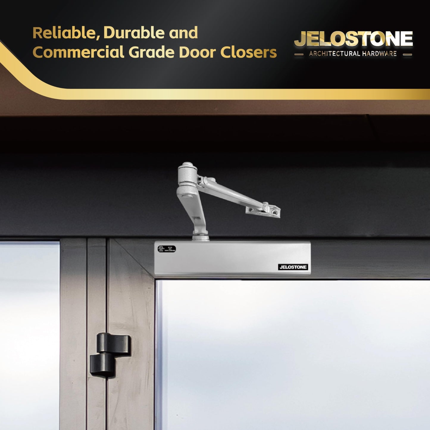 Heavy Duty, Commercial Door Closer D8000DA, ANSI Grade 1, UL 3 Hour Fire Rated, ADA Compliant, Delayed Action, Adjustable Spring Size 1-6 for Doors(44-330LB/30-60 in), Indoor/Outdoor (Aluminum)