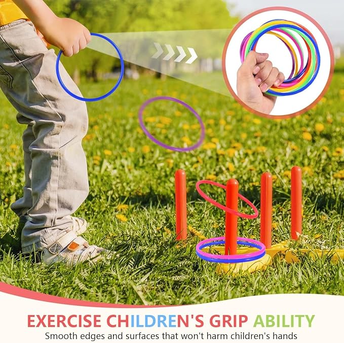 OBTANIM 12 Pcs Plastic Ring Toss Game for Kids and Outdoor Toss Rings for Speed and Agility Practice Game, Random Colors