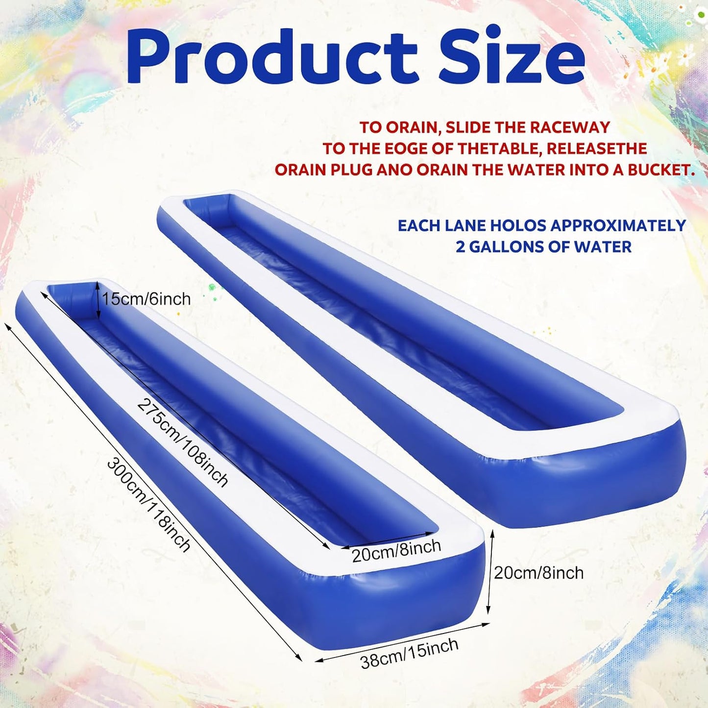 Gemscream 2 10ft Pcs Inflatable Sailing Boat Raceway, Portable Water Racing Lane Track for Kids, Indoor Outdoor Water