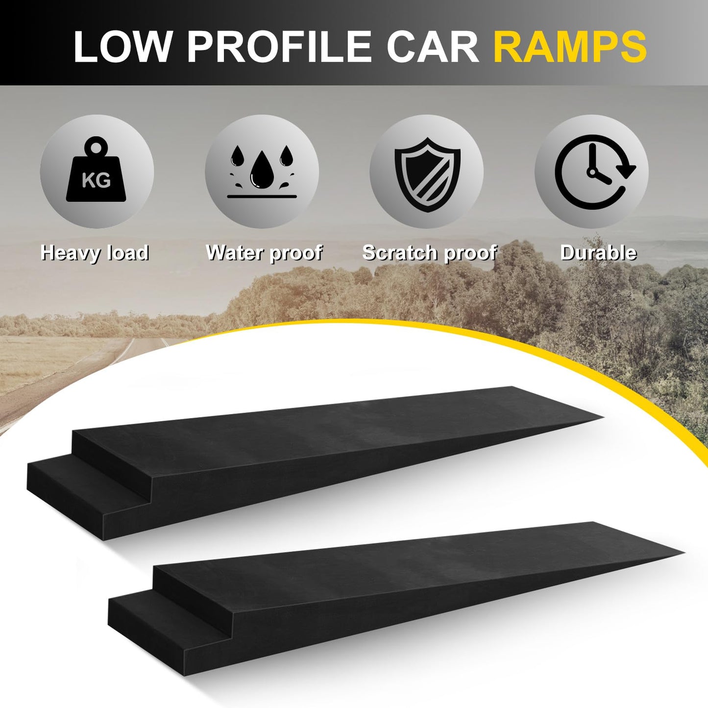 Leinuosen 2 Pcs 4" H Trailer Ramp 5.5 Degree Approach Angle, Low Profile Car Ramps for Trailers, Racing Cars, Sports Cars(46" L x 14" W x 4" H)