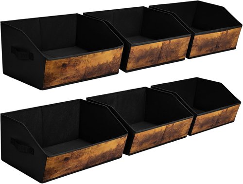 Homsorout Trapezoid Storage Cubes - Large Fabric Baskets for Organization | 6 Pack in Wood Grain Brown