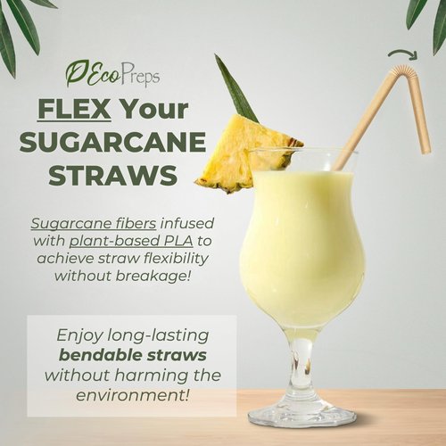 EcoPreps Flexible Biodegradable Sugarcane Straws, 120 Count | 100% Compostable, Plastic-Free, Eco-Friendly Drinking Straws for Cold Drinks | 7.8'' Bendable, Disposable Sugarcane Fiber Straw (120 PCS)