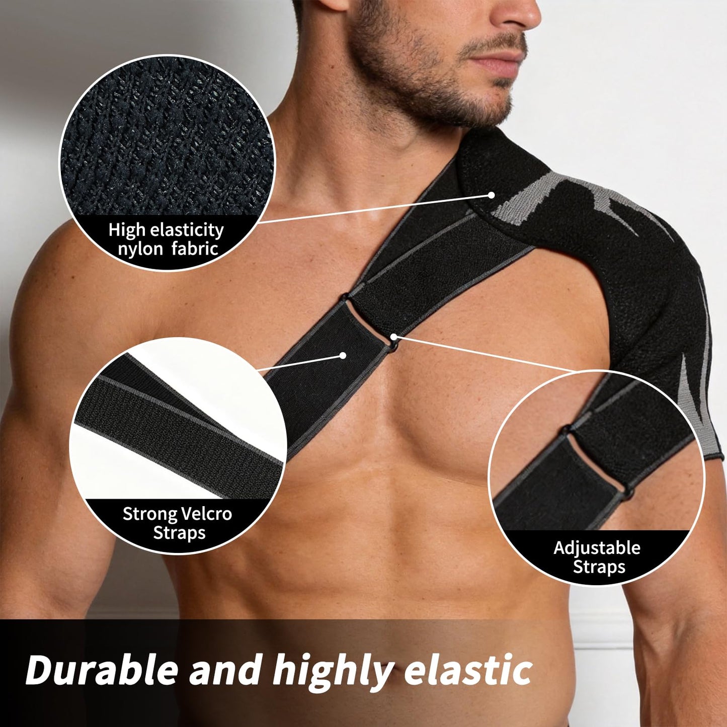 HOUM Rotator Cuff Shoulder Brace with Adjustable Compression Sleeve, Hot/Cold Pack Compatible, Breathable Shoulder Support for Pain Relief, Fits Left/Right Arm, Men & Women (Medium)