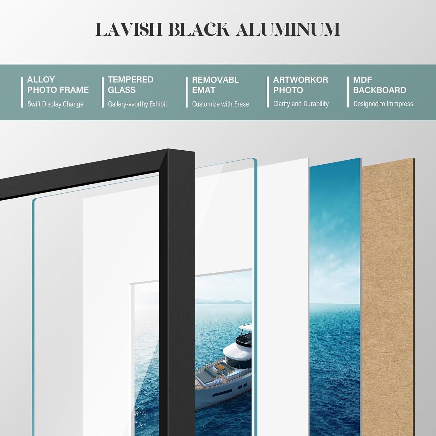 VCK 8x10 Picture Frame - Premium Black Aluminum Metal Frame with Tempered Glass | Versatile Display for 5x7 or 8x10 Photos