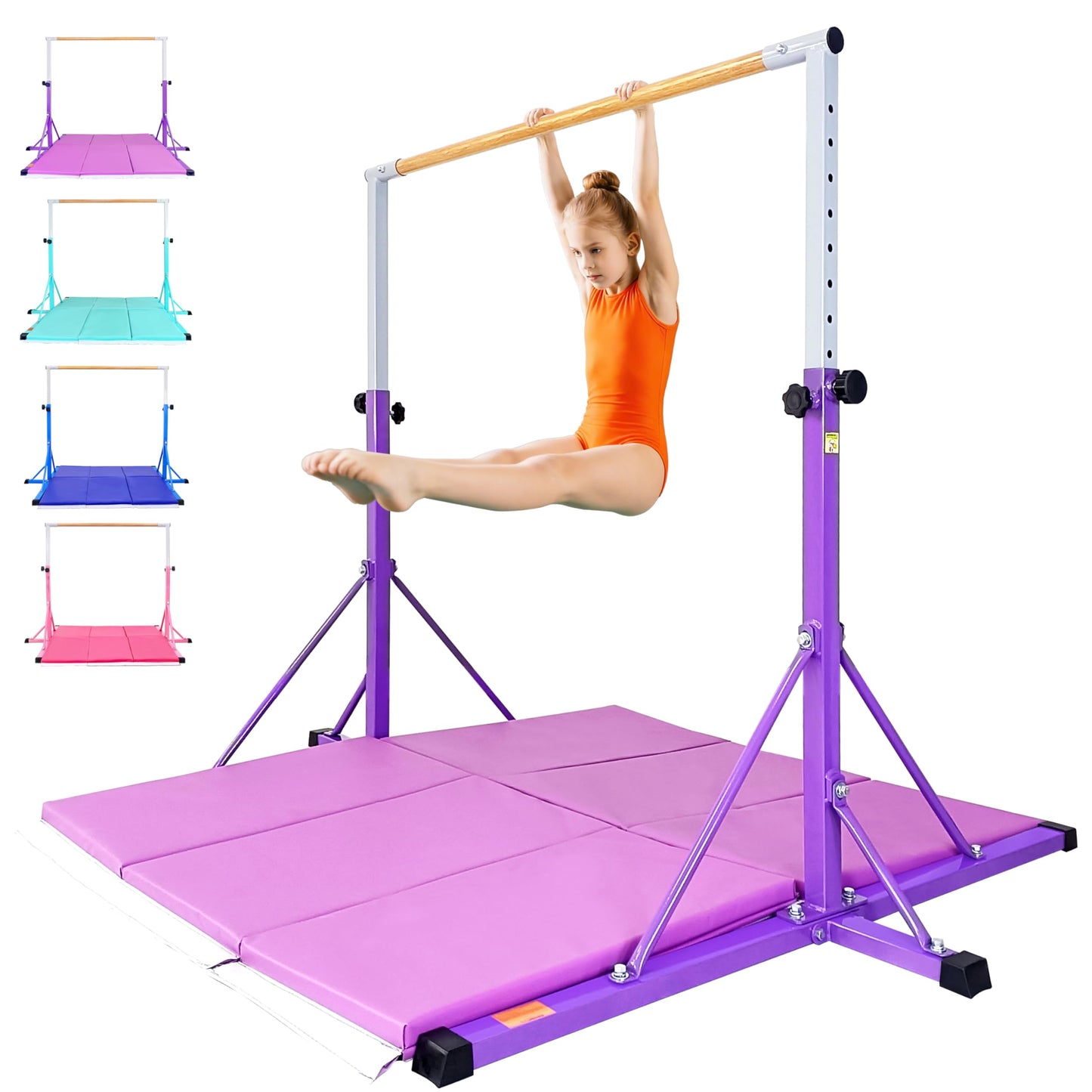 FC FUNCHEER Gymnastics Bar for Kids Ages 3-15, 35" to 60" Adjustable Height, 4FT Wide Base - Professional Kip Bar with 360° Stability & Fiberglass Crossbar, Easy Fold&Solid Design for Home Training