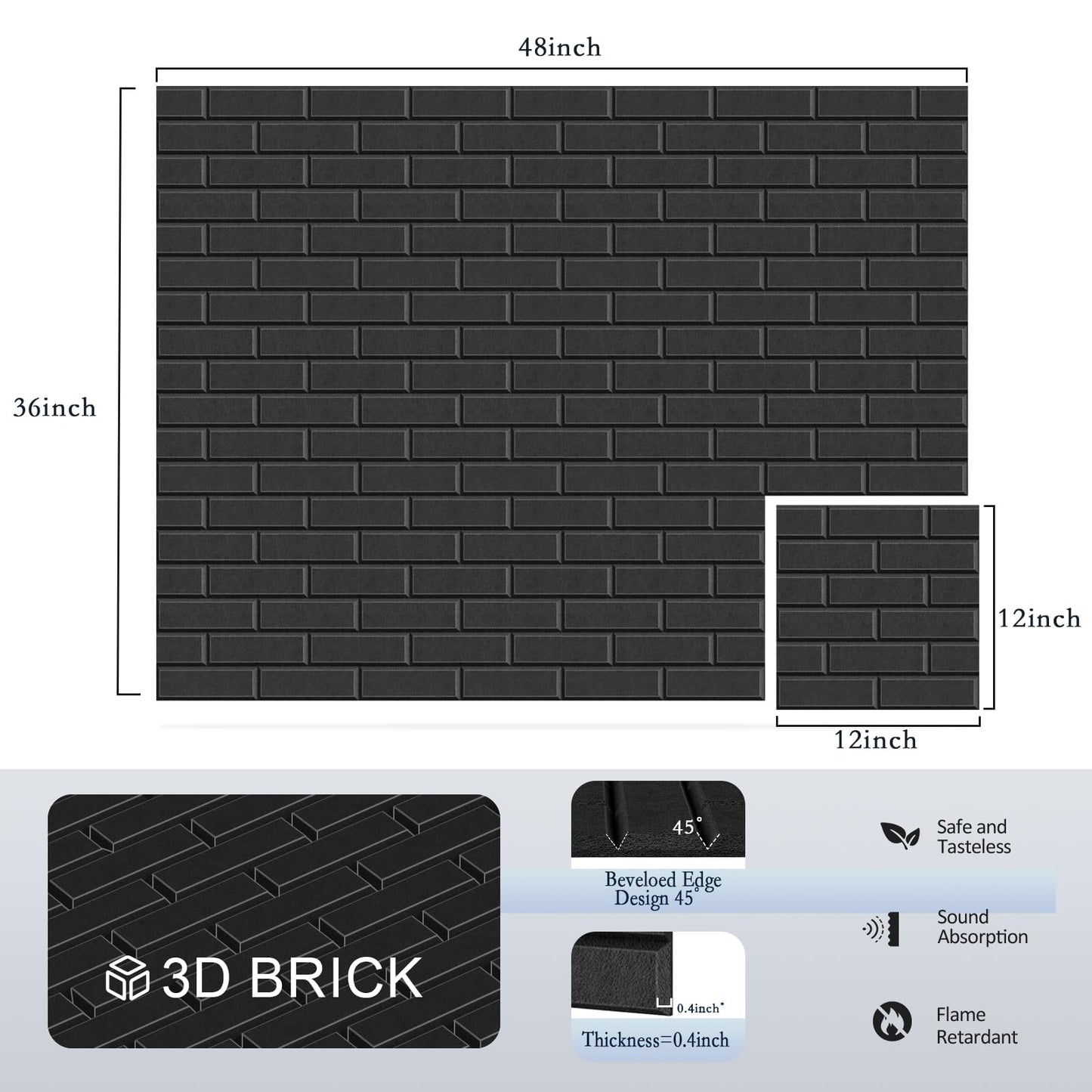 ArtVivid 12Pack Acoustic Panels, 12"×12"×0.4" Self-Adhesive 3D Brick Pattern Sound Proof Panels for Walls, Decorative Sound Dampening Wall Panels for Recording Studios, Offices, Home, Black