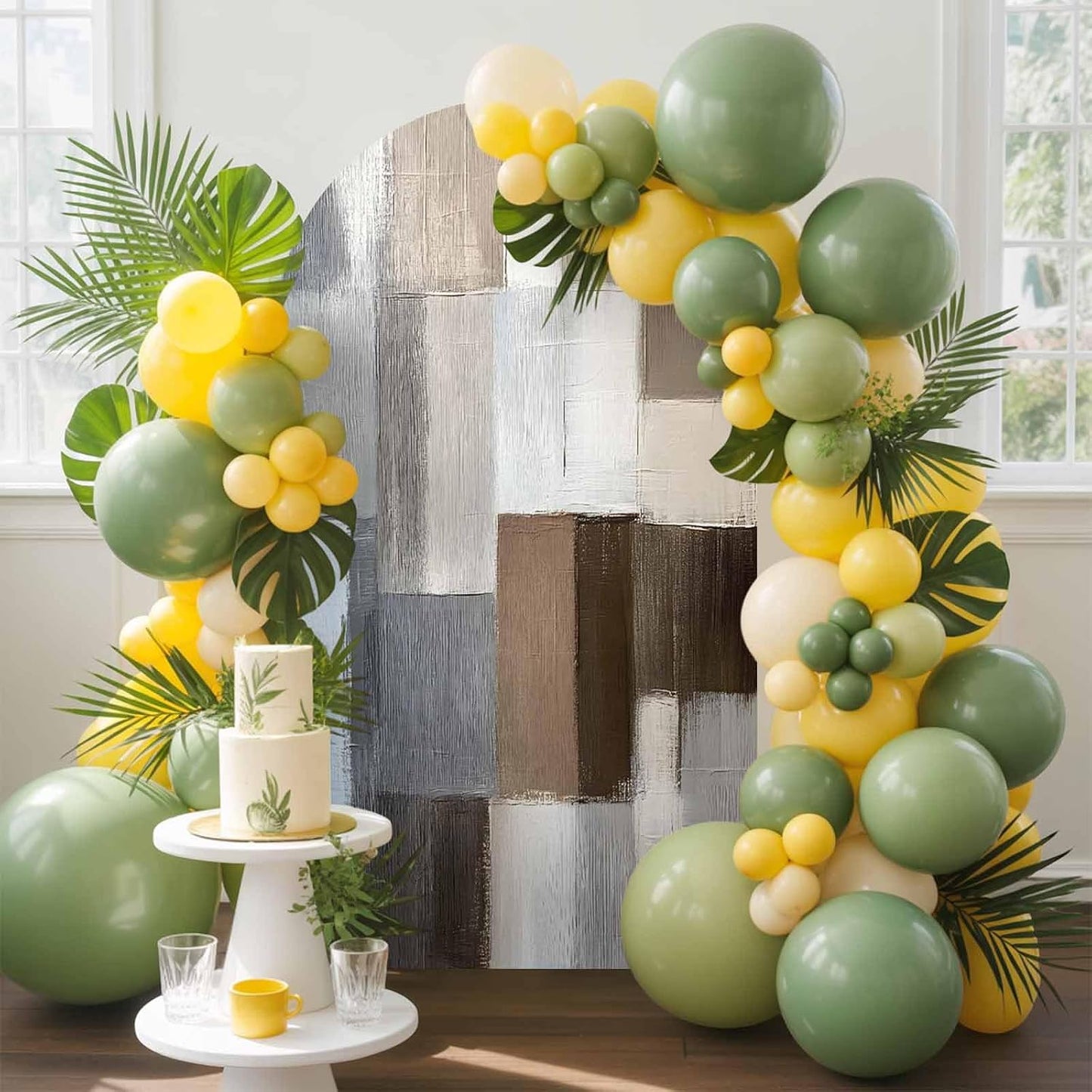 Jnbasdffb 7.2 Grey Brown Color Blocks Wedding Arch Cover, Stretchy Spandex Arch Backdrop Stand Covers FT, Abstract Oil